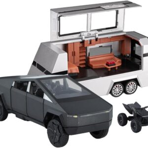 1/24 Large Pickup Truck Toy with Motorhome and Motorcycle, Diecast Pickup Truck Trailer  Alloy Model Collection Vehicles for Kids Adults Birthday Gift (Black)