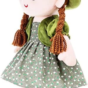 Plush Baby Doll Girl with Clothes, 13.7 Plush Stuffed Princess Dress Up Doll Plush Toy with Hat Princess Skirt, Cute Sweetheart Rag Doll Cozy Cuddle Soft Baby Girl Doll for Kids Babies Green