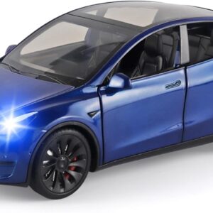 Toy Cars Y 1/24 Zinc Alloy Diecast Metal Model Car, Pull Back Toy Model with Light and Music, Suitable for Children Aged 3 and Above as Gifts(Blue)