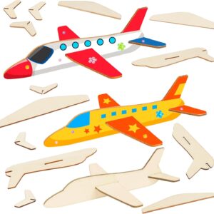 12 Pack Wooden Airplane Craft for Kids Make Your Own 3D Airplane kit for Boys Girls DIY Paint Wood Planes for School Art Activity Kids Birthday Gifts