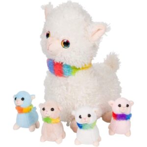 Llama Stuffed Animals Set of 5 includes Stuffed Mommy Llama with 4 Baby Plushies for Kids with rainbow scaes - Cute Toys and gifts for girls, ideal gift for 3 year old girl & above