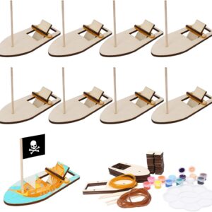 8 Pack Wooden Boat Crafts for Kids Make You Own Sailboat Model Kits DIY to Build and Paint Wood Rubber Band Paddle Boats Toy for School Art Projects Birthday Gifts