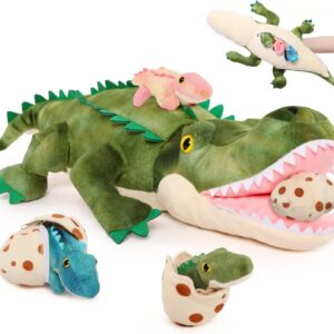 Alligator Stuffed Animal 23.6",Mommy Crocodile Plush Toy with 3 Baby Alligator,Stuffed Alligator Plush Gift,Stuffed Crocodile for Kids on Birthday,Christmas or Baby Shower
