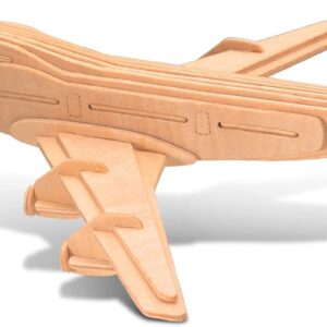 Puzzled  Jet Plane 3D Puzzle Wood Craft Construction Kit Aircraft, Fun & Educational DIY Wooden Toy Assemble Model Unfinished Craft Hobby Airplane Puzzle to Build & Paint for Decoration 33pcs Pack