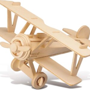 Puzzled 3D Puzzle  Airplane - Wood Craft Construction Model Kit Aircraft, Fun Educational DIY Wooden Toy Assemble Model Unfinished Craft Hobby to Build & Paint for Decoration - 30pc Pack