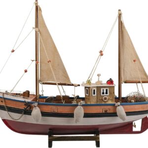 Wooden Fishing Boat Model Sailboat Decor Ship Model Antique Finish