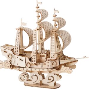 3D Wooden Puzzles Model Boat Kit to Build for Adults Model Ship Kits for Beginners Hobby Kits for Men Assembly Wood Sailboat Ship Kit Home DIY Model Gifts