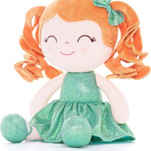 Doll Baby Dolls Soft Doll Baby Girl Gifts Curly Hair Pit Strip Fingerprint Dots Green Dress Spring Girl 12inches