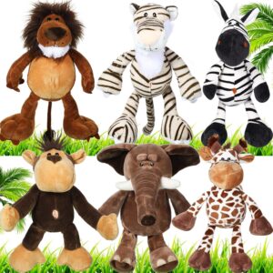 6 Pieces Stuffed Animals Plush Jungle Animal Toys Set for Boys Girls, Lion Elephant Zebra Giraffe Tiger Monkey for Animal Themed Parties Student Award Christmas(Novel Style)