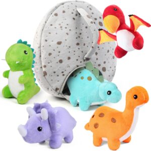 Dinosaur Stuffed Animals, 5 Small Dinosaur Plush Dolls and Egg Bag Toys Set, Dino Plushies, Cute Stuff for Kids Girls Boys, Baby Shower, Easter Basket Stuffers