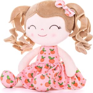 Doll Baby Dolls Soft Doll Baby Girl Gifts Curly Hair Plush Figures Orange Dress Spring Girl 12inches